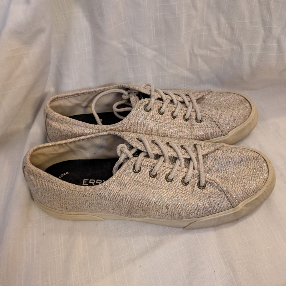 Sperry canvas shoes cream and multi glitter